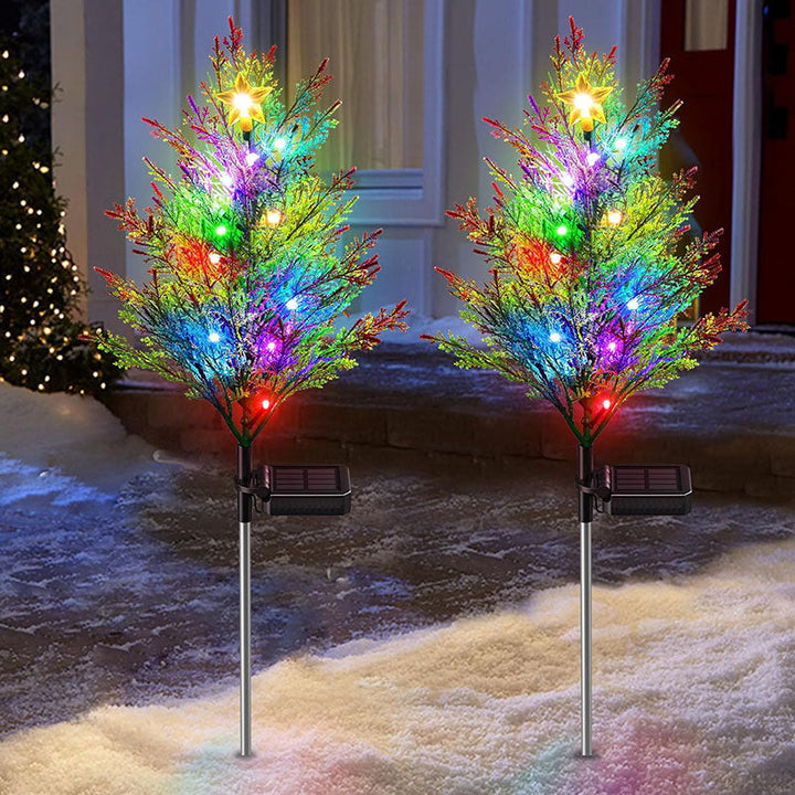 Waterproof solar cypress tree light showcasing LED starry glow, ideal for outdoor landscape lighting.