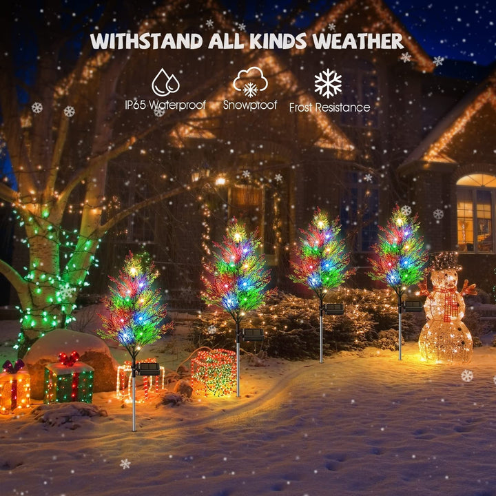 Solar-powered cypress tree light with a unique starry glow, designed for waterproof outdoor garden decor.