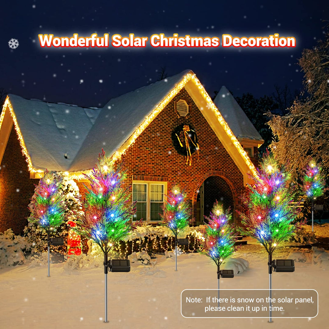 Bright starry glow from a solar cypress tree light, perfect for illuminating garden landscapes and pathways.