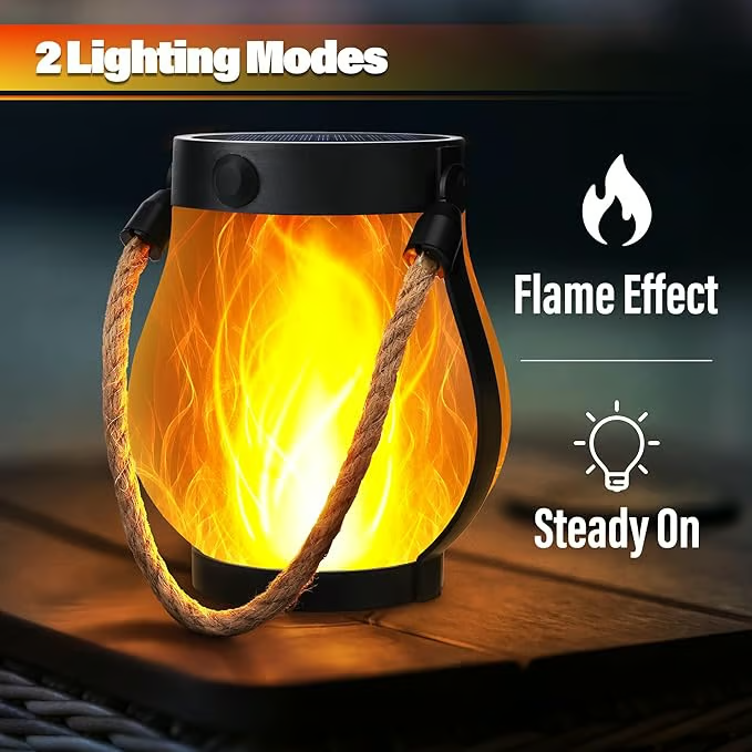 Garden solar lantern with realistic dancing flame effect, ideal for pathway lighting