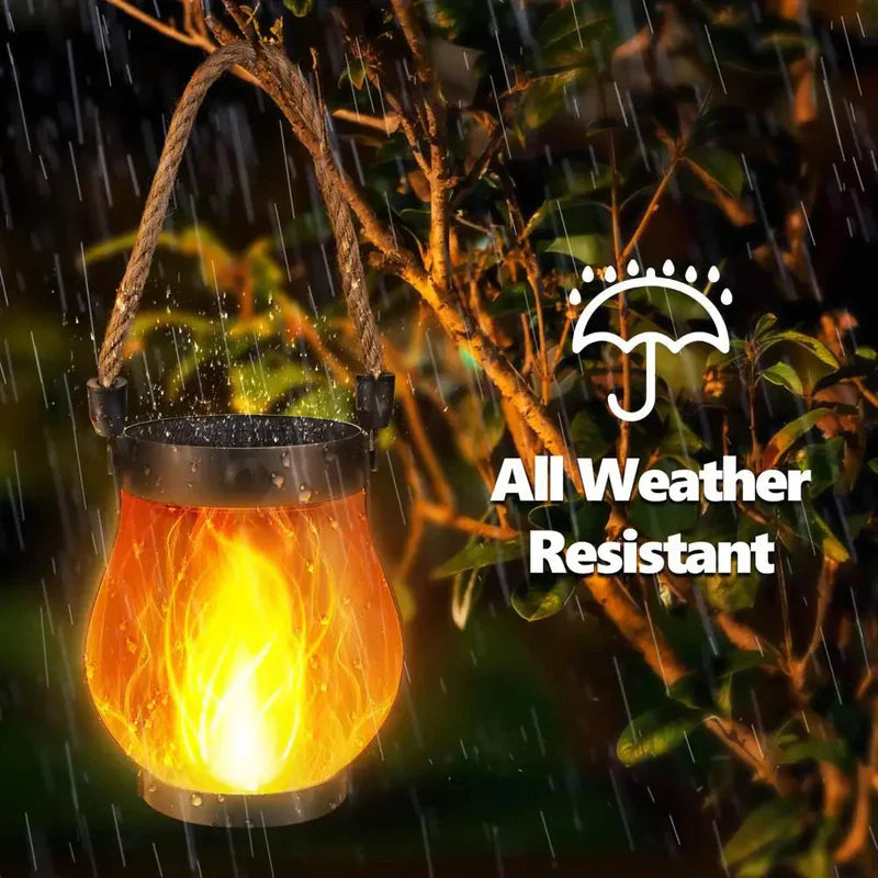 Rechargeable outdoor solar lantern, providing a safe and beautiful flame light for patios
