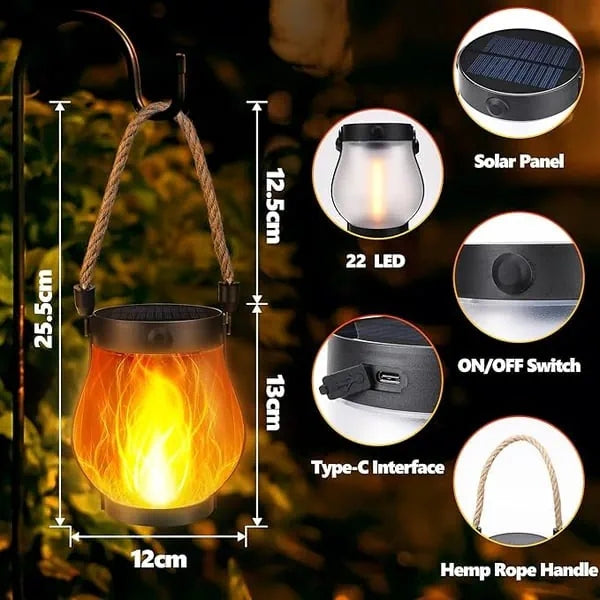 Set of outdoor solar lanterns with flickering flame design, great for yard and garden