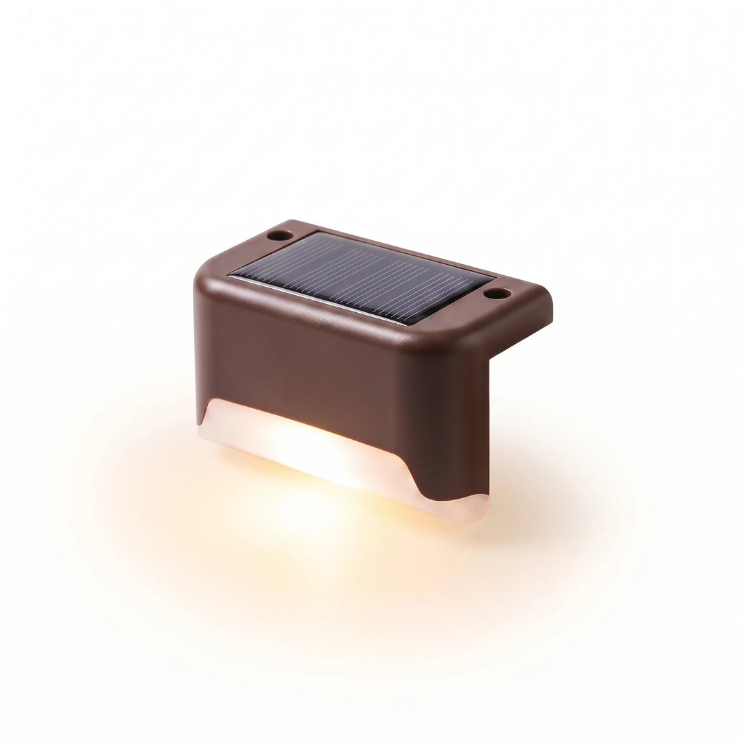 Durable outdoor solar step lights. Waterproof LED deck & pathway lighting, automatic & wireless for garden.