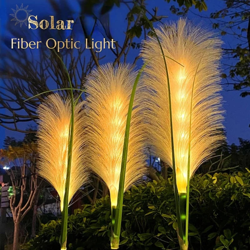 A bundle of solar reed garden lights, ideal for outdoor landscape decoration and illumination.