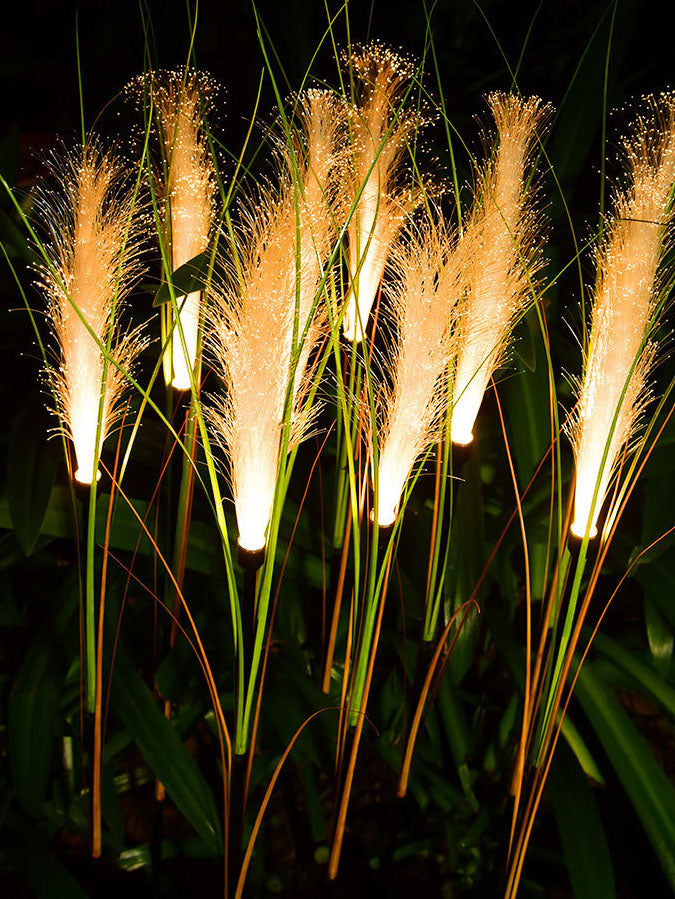 Outdoor solar power reed garden light, waterproof LED for lawn & pathway decor, energy efficient.