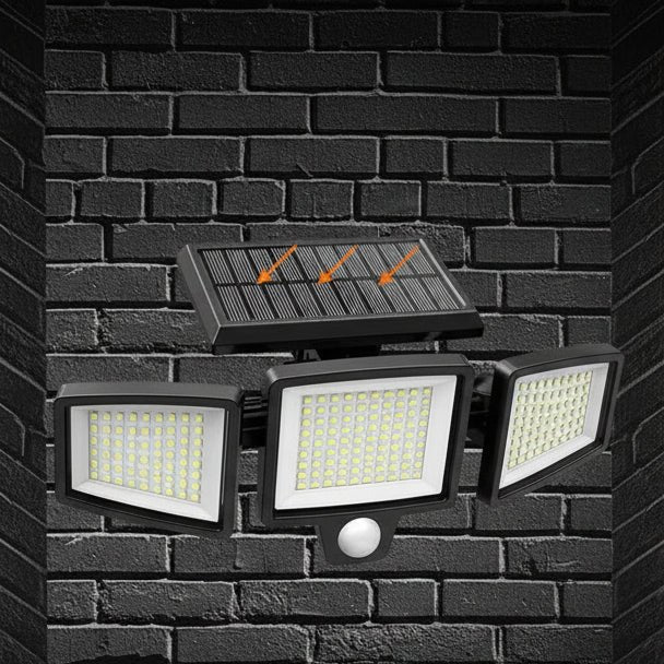 Bright waterproof LED solar security light with motion detection, perfect for outdoor garden and entrance illumination.