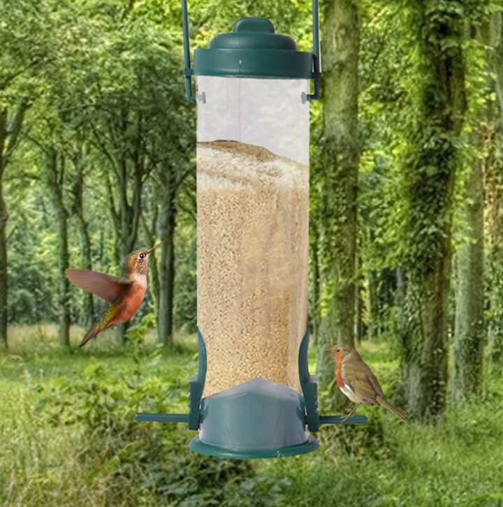 Outdoor squirrel-proof bird feeder for garden with protective cage, durable metal, weather-resistant