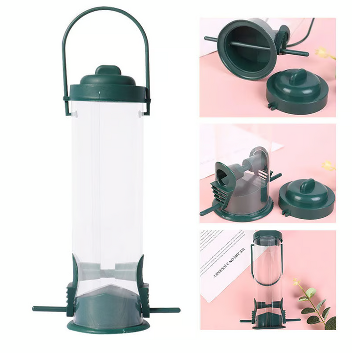 Sturdy squirrel-proof bird feeder, rust-resistant metal, designed for all-season outdoor use