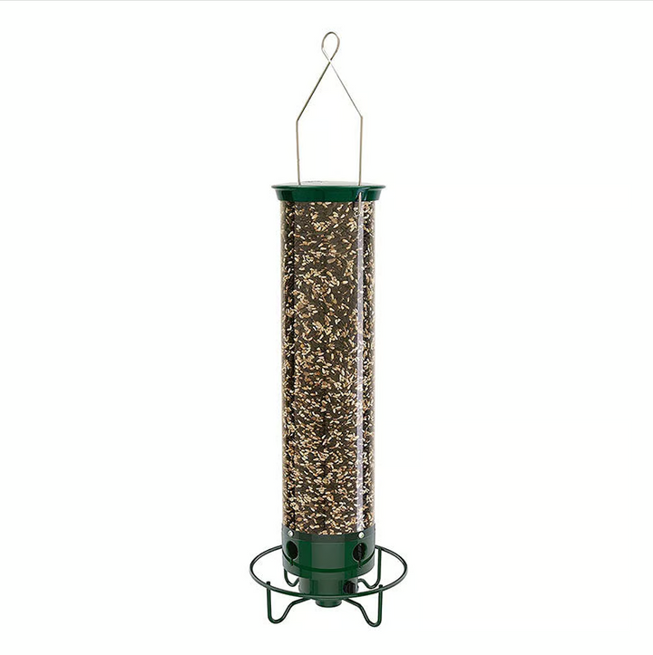 Garden bird feeder, squirrel-proof, with an easy-open lid for convenient refilling of bird seed