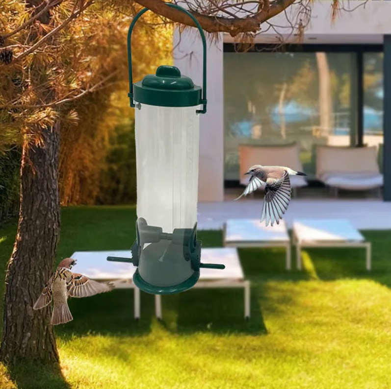 Garden accessory: squirrel-proof bird feeder with clear seed tube, easy to refill, for wild birds