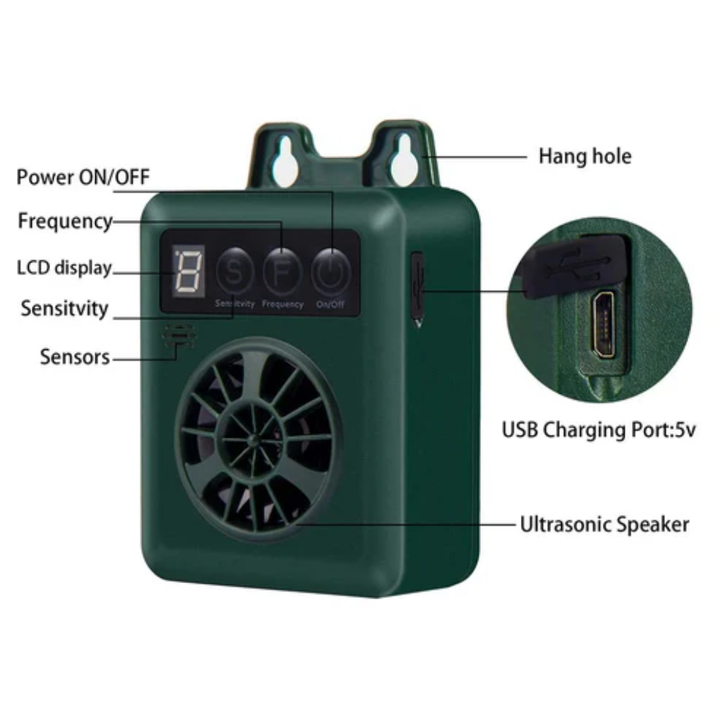 Ultrasonic dog bark control system for outdoor use, humane animal care accessory