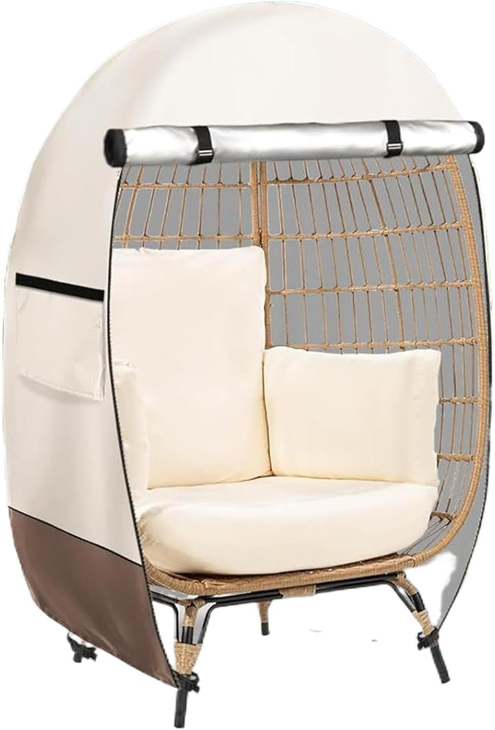 Outdoor waterproof egg chair cover, heavy-duty Oxford fabric, double zipper for patio protection.