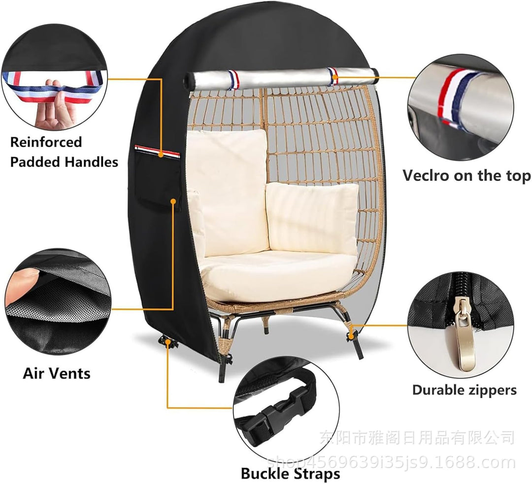 Heavy-duty egg chair cover, waterproof Oxford fabric, protects outdoor swing chairs, secure double zipper.