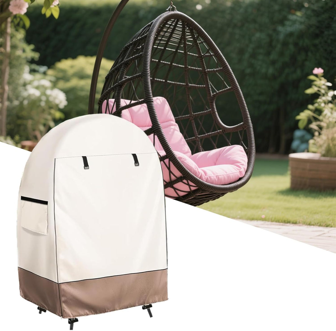 Durable waterproof egg chair cover, garden furniture protection, features easy-access double zipper.