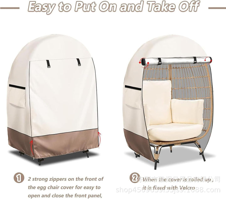 Heavy-duty outdoor egg chair cover, waterproof, UV proof, with a practical double zipper closure.