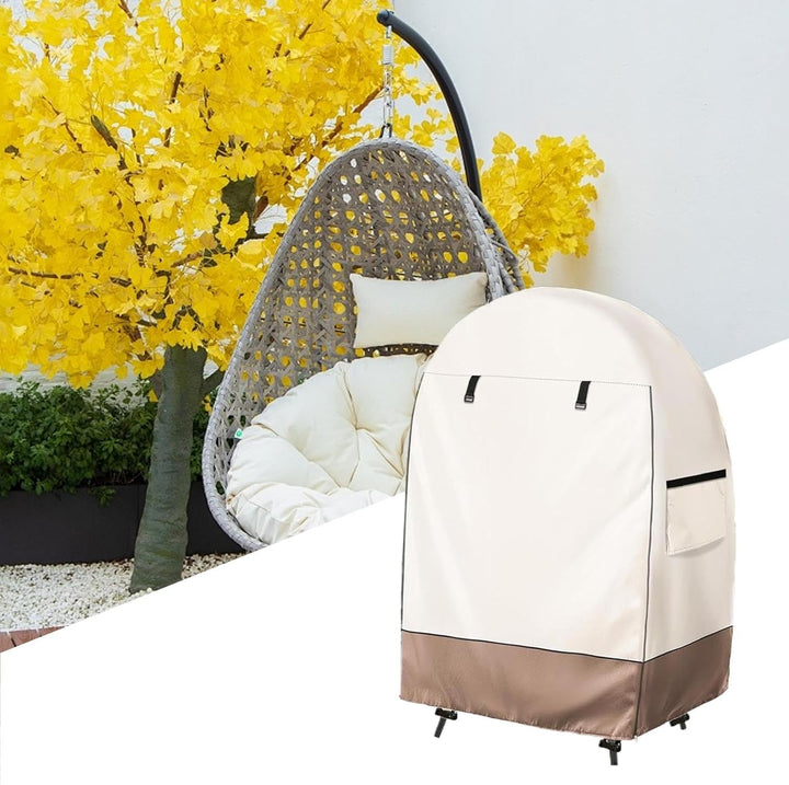 Waterproof patio egg chair cover, durable Oxford fabric, protects against rain, sun, snow, double zipper.