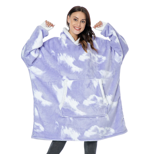 Warm wearable blanket hoodie, one size fits all. Plush comfort, a winter essential for cozy evenings.