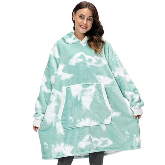 Plush wearable hoodie blanket for all, offering soft comfort & oversized warmth for chilly days.