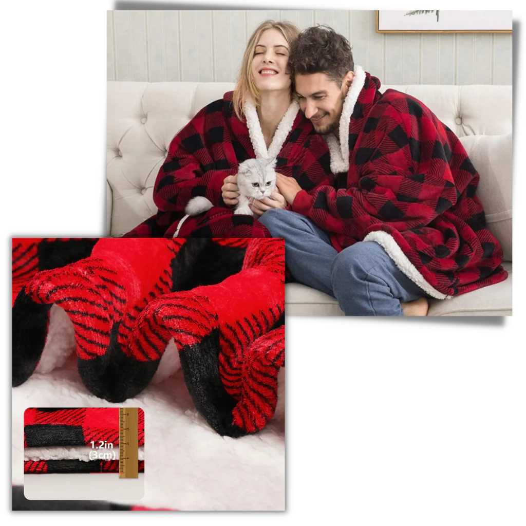 Comfortable one-size wearable blanket hoodie in burgundy, a unisex winter essential for cozy warmth.
