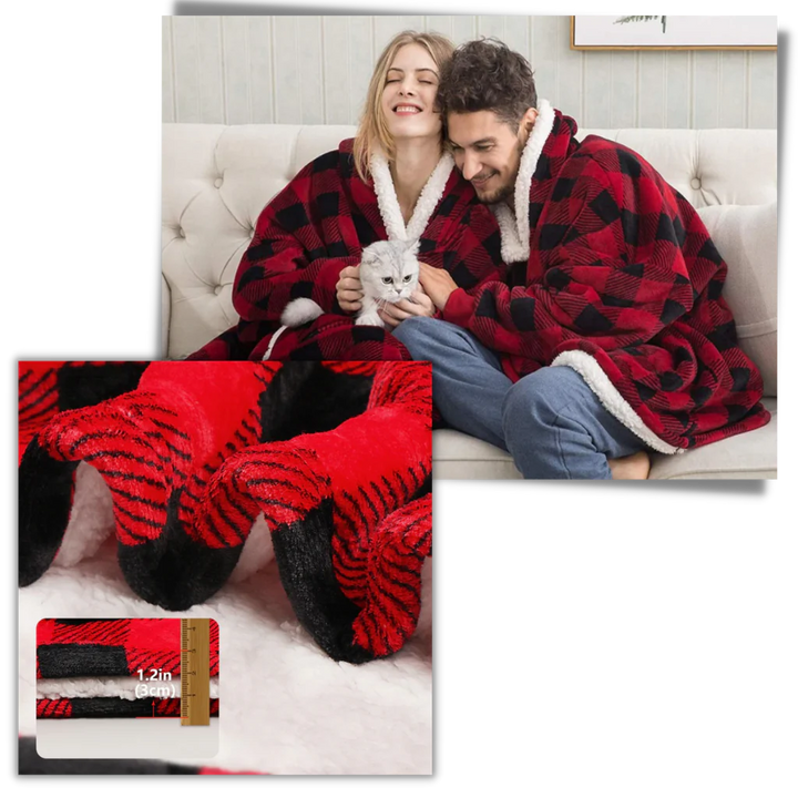 Comfortable one-size wearable blanket hoodie in burgundy, a unisex winter essential for cozy warmth.