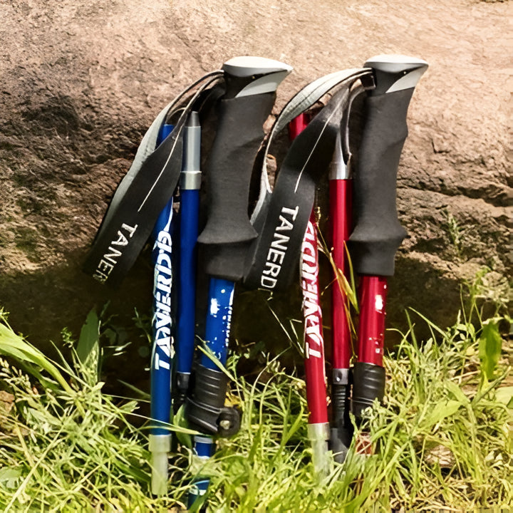 Adjustable trekking poles with quick-lock mechanism for perfect height. Unisex hiking & walking gear.