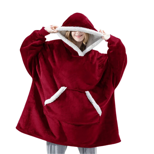 Soft oversized blanket hoodie in a neutral grey, ideal lounge wear for unisex adults. Ultimate home comfort.
