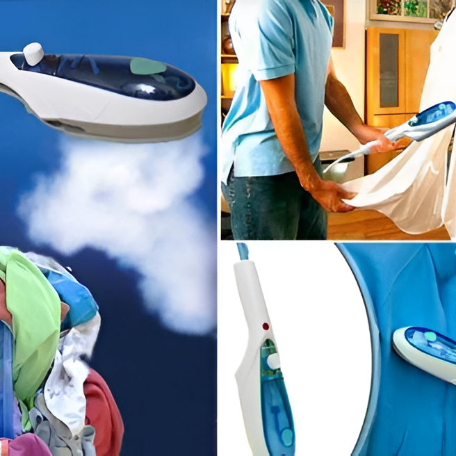 Compact travel garment steamer, perfect for on-the-go wrinkle removal and fresh clothing during trips.