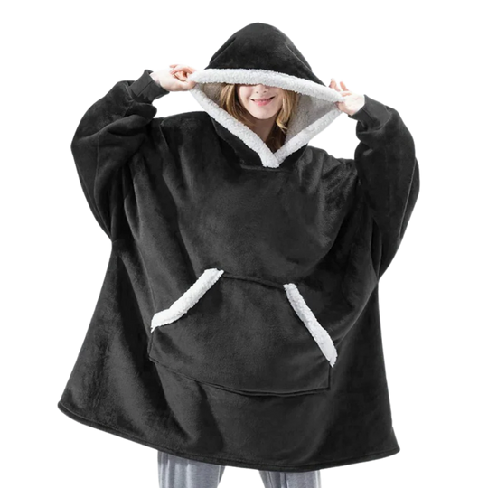 Unisex giant wearable hoodie blanket in a cream hue, perfect for cozy comfort & relaxed lounge wear.