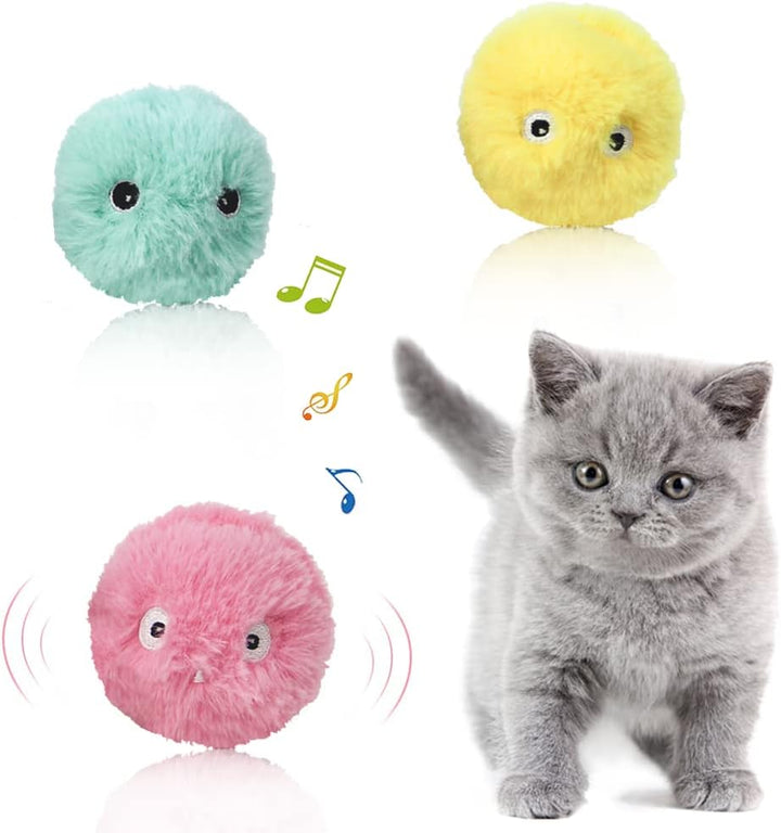 Pack of 3 interactive cat plush play balls with animal sounds for feline fun and enrichment