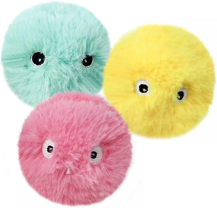 Assorted interactive cat toys: plush balls with animal sound chips for pet enrichment