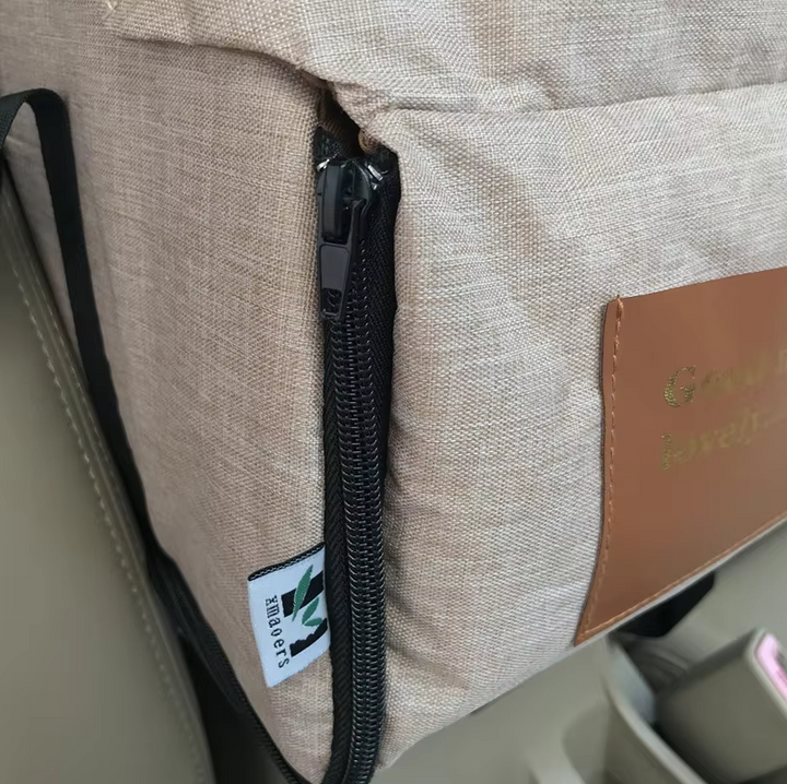 Pet safety seat for cars, designed with durable fabric and soft padding for comfort.