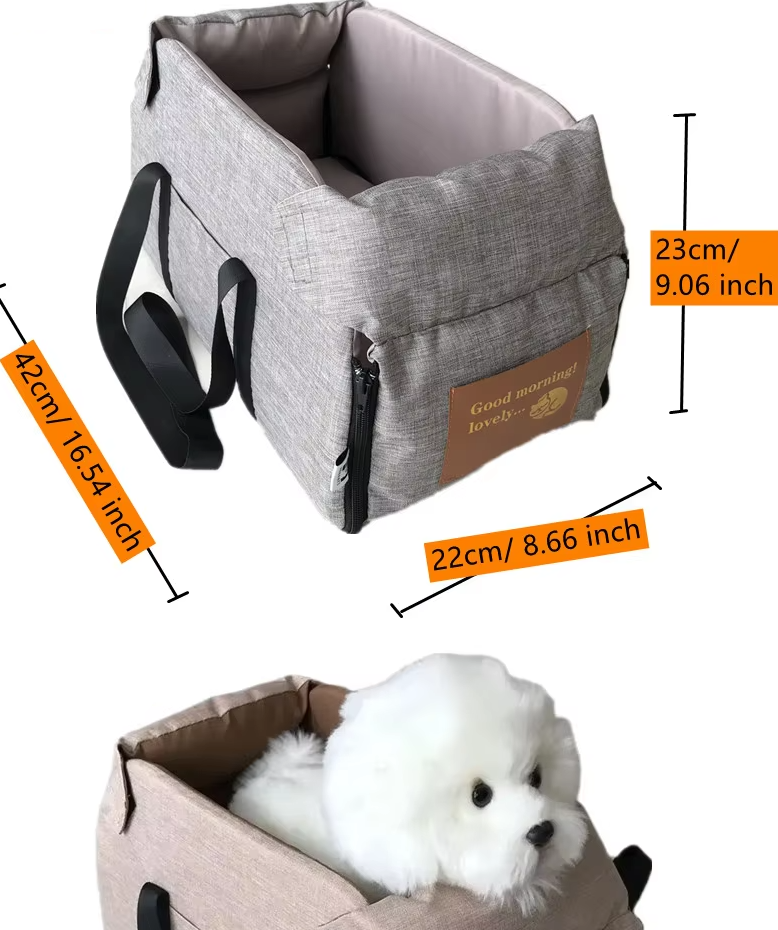 Dog car seat designed for vehicle safety, providing a comfortable, padded space for pets.