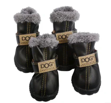 Owner putting a waterproof dog boot on a dog's paw, easy application