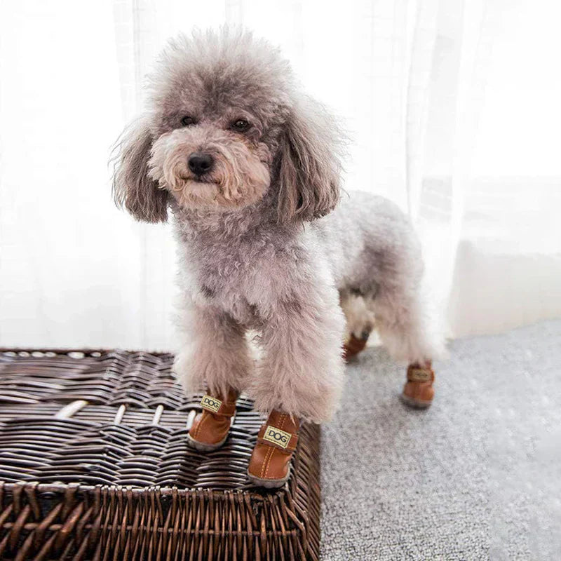 Close-up of cozy dog snow boot sole, showing anti-slip grip for pets