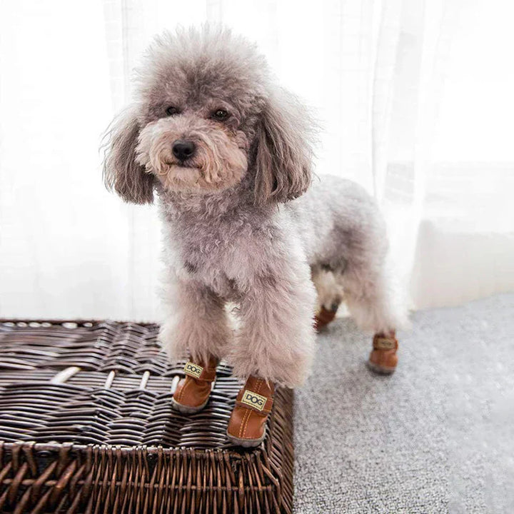 Close-up of cozy dog snow boot sole, showing anti-slip grip for pets