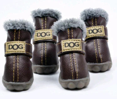 Front view of a single waterproof dog boot, highlighting secure strap