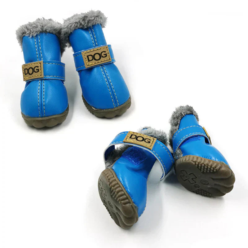 Detail of warm fleece lining inside a dog snow boot for winter comfort