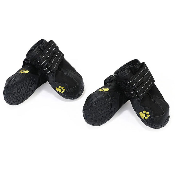 Pair of black waterproof non-slip dog boots for all-season paw protection.