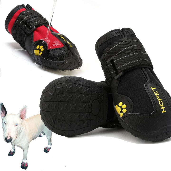 Adjustable outdoor dog footwear, showing a close-up of the durable sole for all seasons.