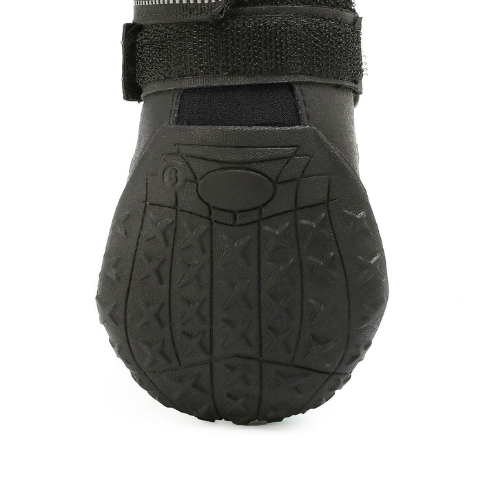 Reflective and waterproof pet shoes for dogs, featuring adjustable straps for a secure fit.