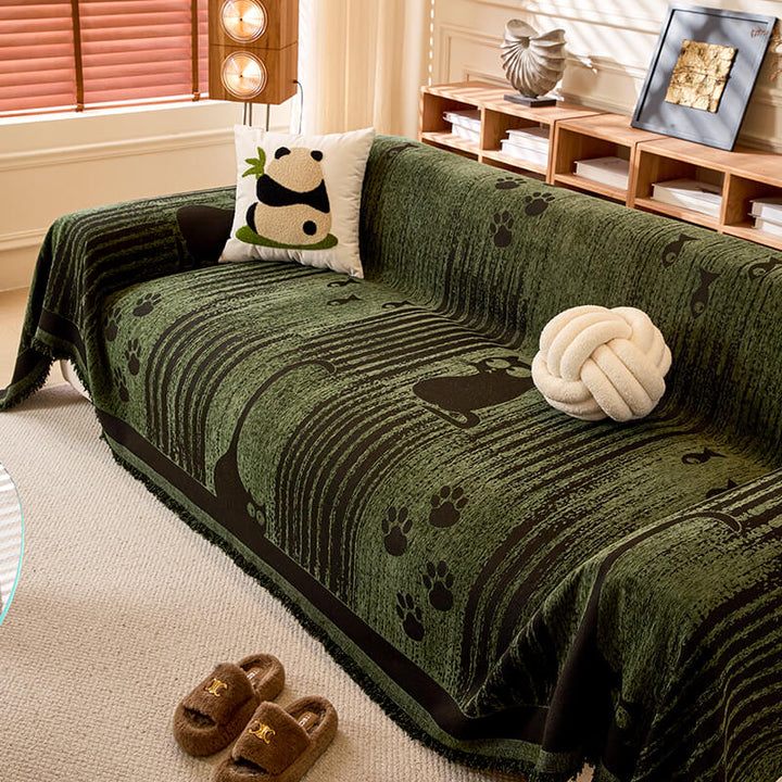 Beige Paw Print Chenille sofa throw, a stylish and anti-scratch furniture protector for pets.