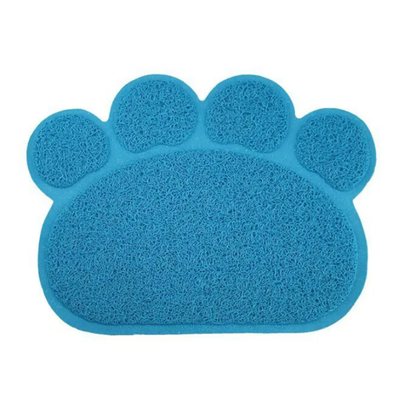 Paw print cat litter mat in a home setting, demonstrating how it keeps floors tidy from litter.