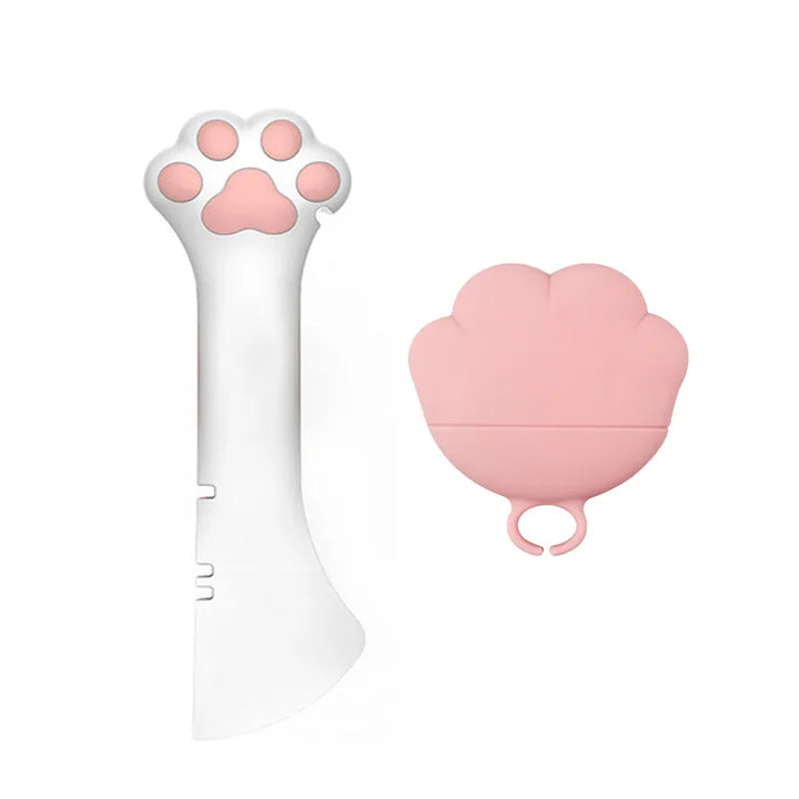 Dual-function paw print silicone pet feeder and can opener, making pet meal prep simple.