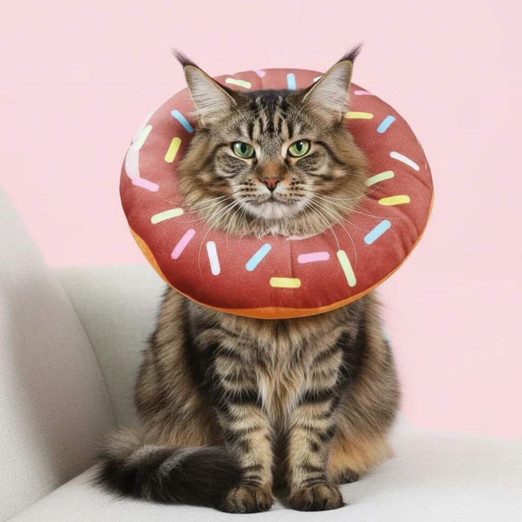Pet wearing a soft donut recovery collar from Paw Shield, ensuring comfortable wound healing