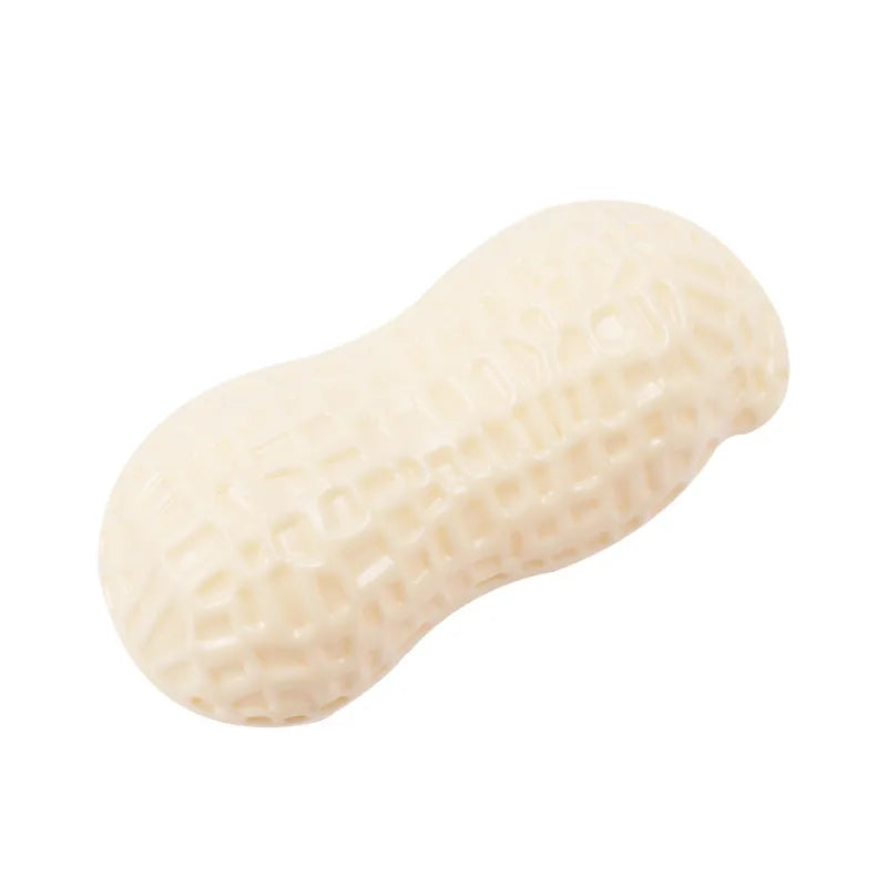 Interactive dog peanut chew toy with squeaker, designed for tough play and healthy teeth.