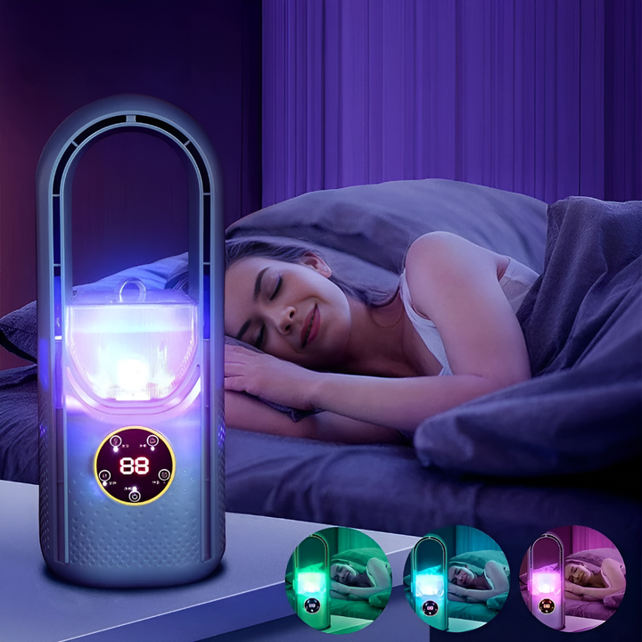Quiet bladeless personal air cooler fan, perfect for a peaceful home or office environment. Enjoy cool air.