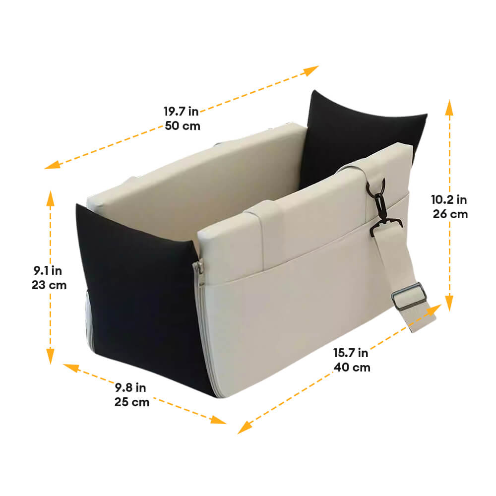 Dog or cat console carrier made from durable, waterproof pet gear material for safety.
