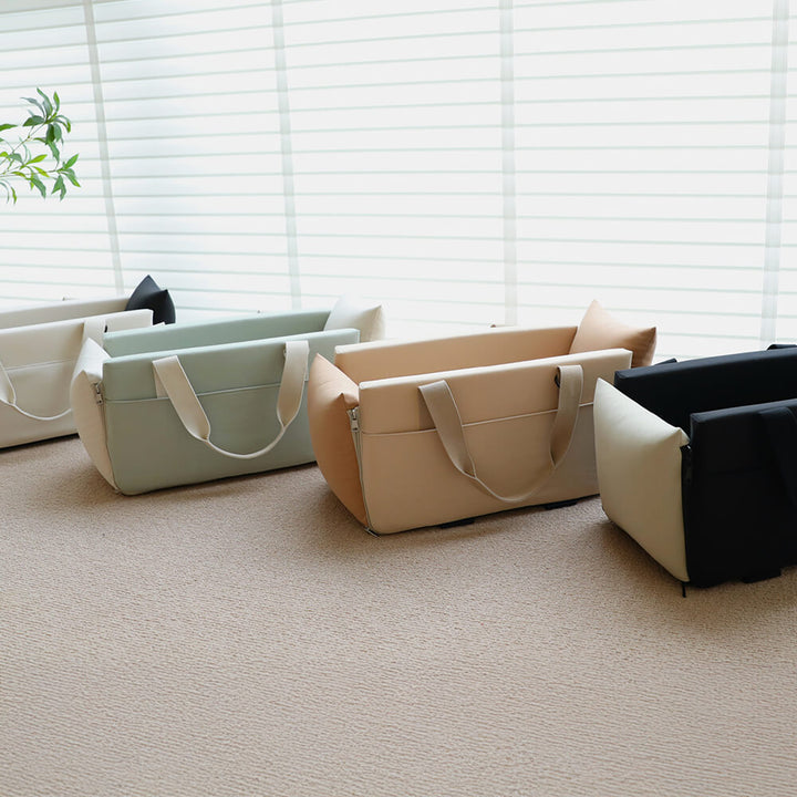 Side view of waterproof pet car seat, perfect for console placement during dog travel.