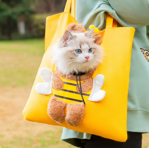 Pet carrier bag with fun animal designs for car travel, comfortable for small cats and dogs
