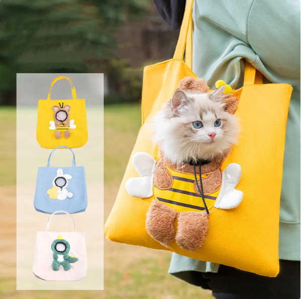 Car pet carrier with playful animal patterns, a secure and comfortable dog or cat bag